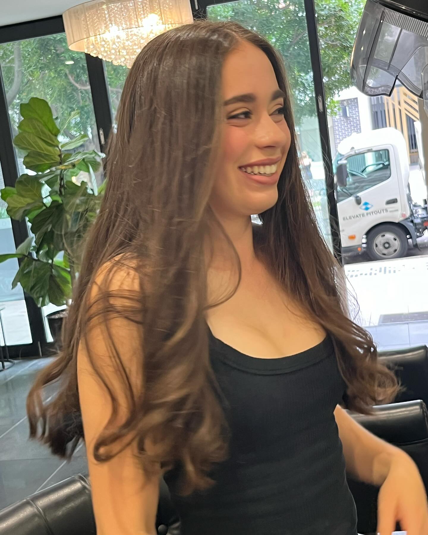 Long brunette waves styling